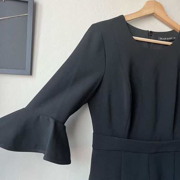 Black Halo Brooklyn Jumpsuit Black Bell Sleeve Pantsuit Size 4 - Picture 6 of 13